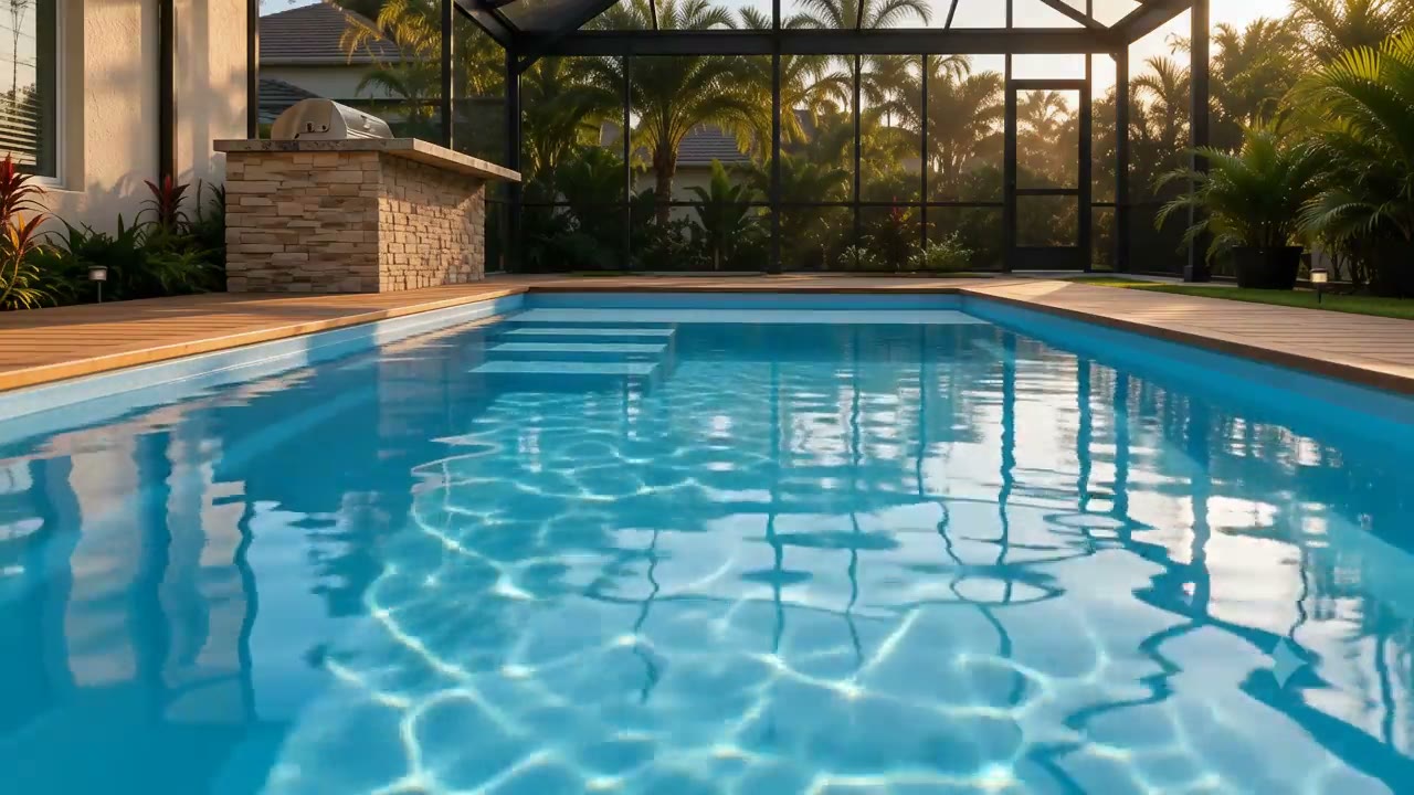 Fiberglass pool installed in a Central Florida backyard
